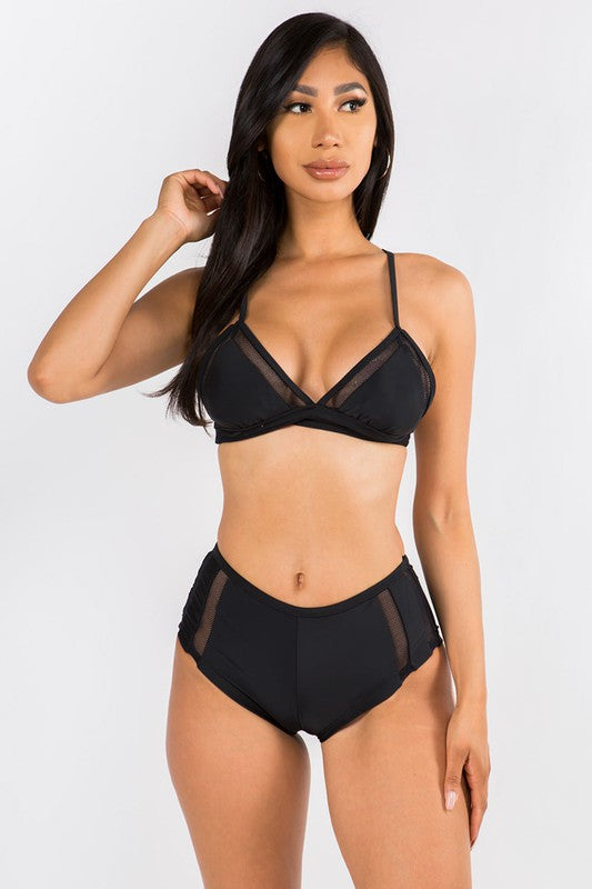 Midnight Mesh High-Waisted Bikini Set S1-M1-L1 3pcs 1 Pack
