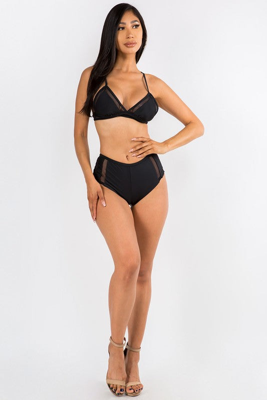 Midnight Mesh High-Waisted Bikini Set S1-M1-L1 3pcs 1 Pack