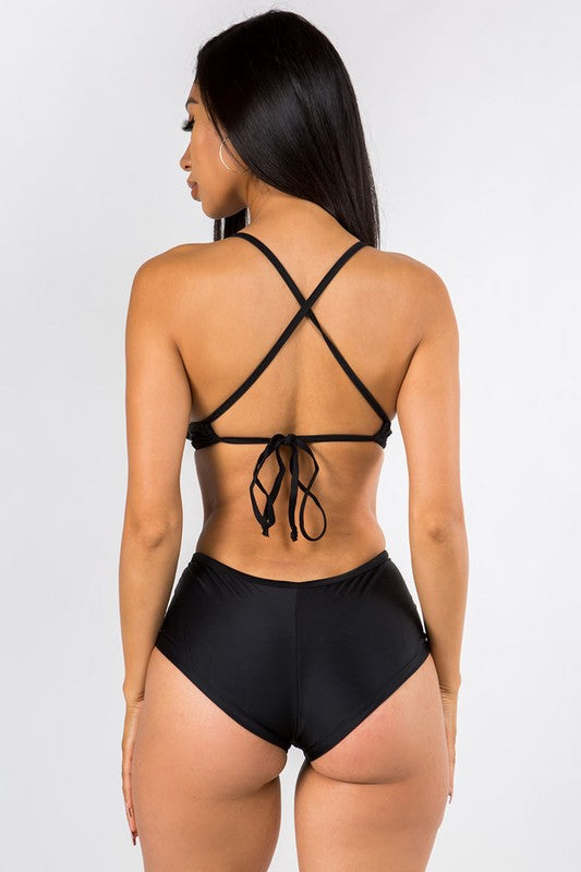 Midnight Mesh High-Waisted Bikini Set S1-M1-L1 3pcs 1 Pack