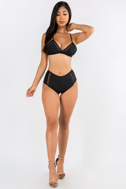 Midnight Mesh High-Waisted Bikini Set S1-M1-L1 3pcs 1 Pack
