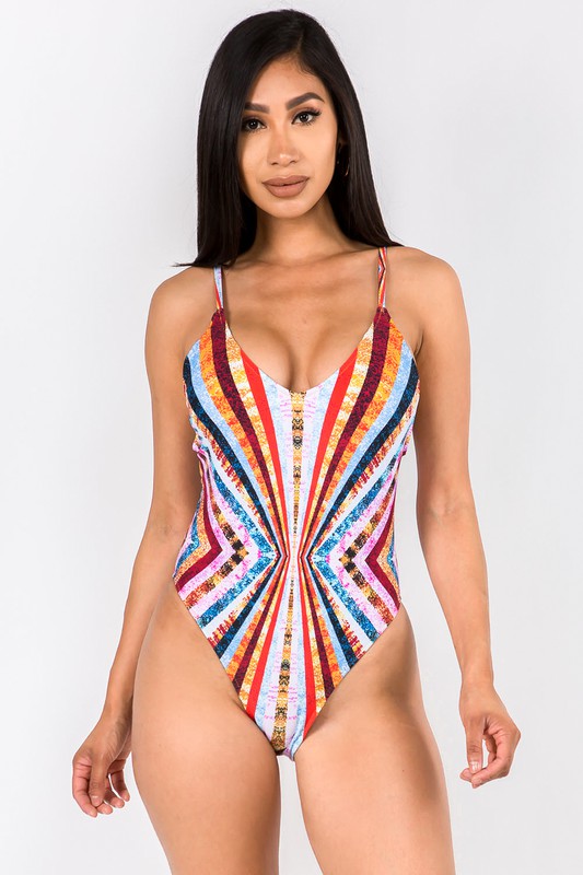Multi Color Rainbow Blast One Piece Swimsuit Green S2-M2-L2 6pcs 1 Pack