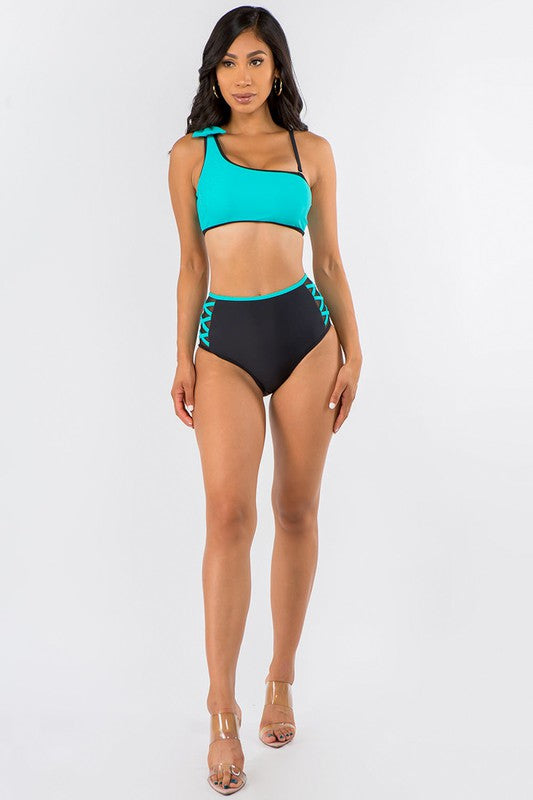 One shoulder high-waist swimwear set S1-M1-L1 3pcs 1 Pack