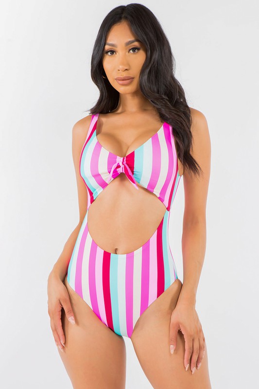 Candy Stripe Cutout One-Piece Swimsuit S1-M1-L1 3pcs 1 Pack