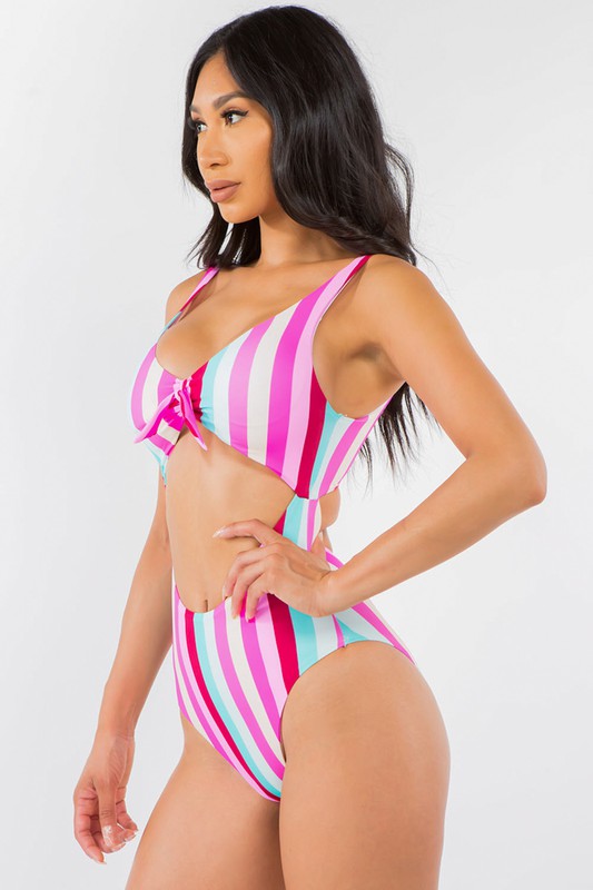 Candy Stripe Cutout One-Piece Swimsuit S1-M1-L1 3pcs 1 Pack