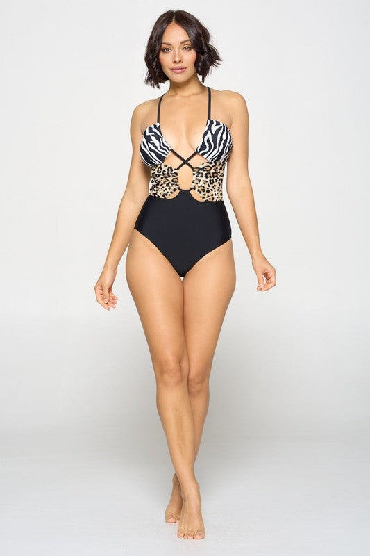 Wild Instinct Cutout One-Piece Swimsuit Pink S1-M1-L1 3pcs 1 Pack
