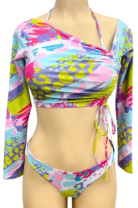 3pcs Color Mix Ruched Shrug and Matching Bikini S1-M1-L1 3pcs 1 Pack