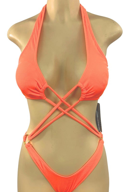 Cross Halter Strap Ring Neon Monokini S1-M1-L1 3pcs 1 Pack
