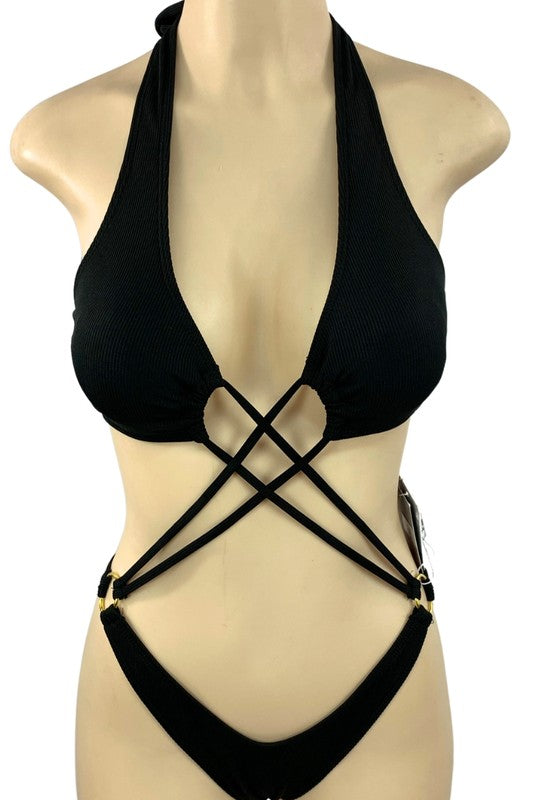 Cross Halter Strap Ring Neon Monokini S1-M1-L1 3pcs 1 Pack