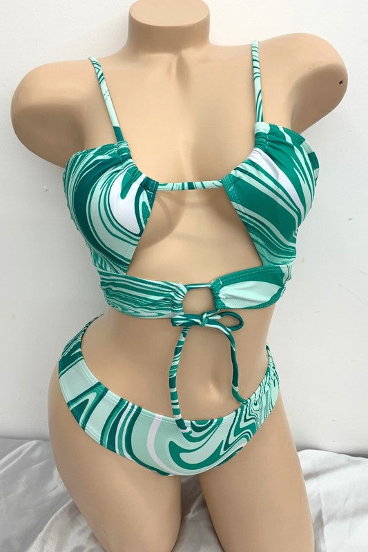 Marble Swirl Cut-Out Bikini Set S1-M1-L1 3pcs 1 pack