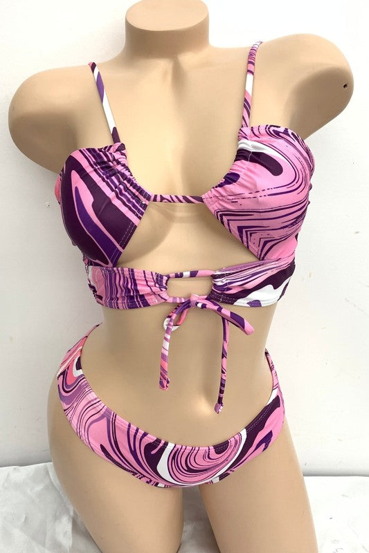 Marble Swirl Cut-Out Bikini Set S1-M1-L1 3pcs 1 pack
