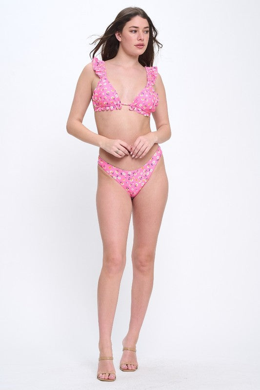 Cute Shoulder Ruffle Bikini Set S1-M1-L1 3pcs 1 Pack