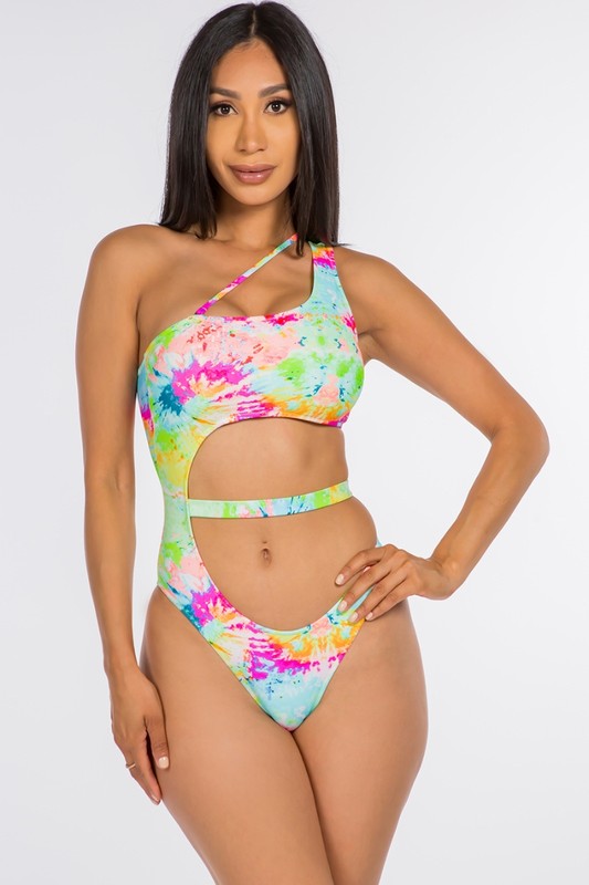 Vibrant Tie-Dye Cutout One-Piece Swimsuit S1-M1-L1 3pcs 1 Pack