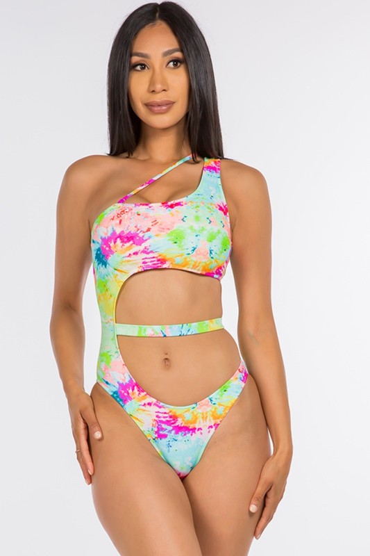 Vibrant Tie-Dye Cutout One-Piece Swimsuit S1-M1-L1 3pcs 1 Pack