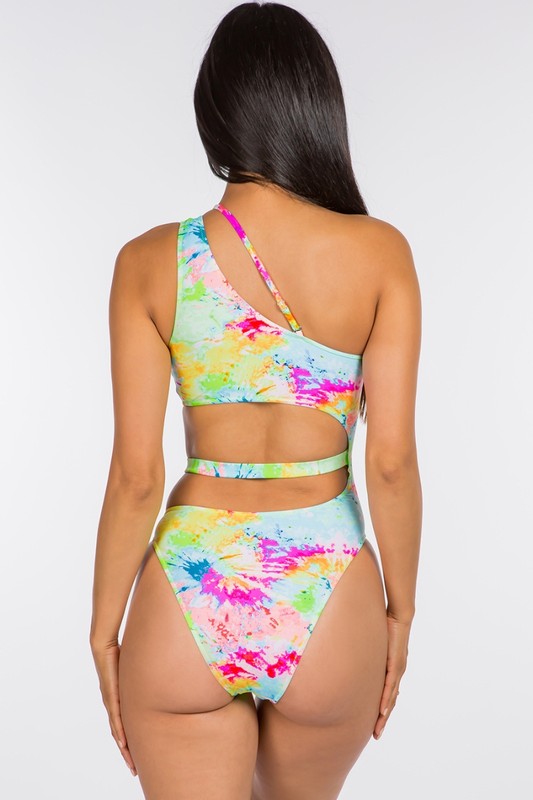 Vibrant Tie-Dye Cutout One-Piece Swimsuit S1-M1-L1 3pcs 1 Pack