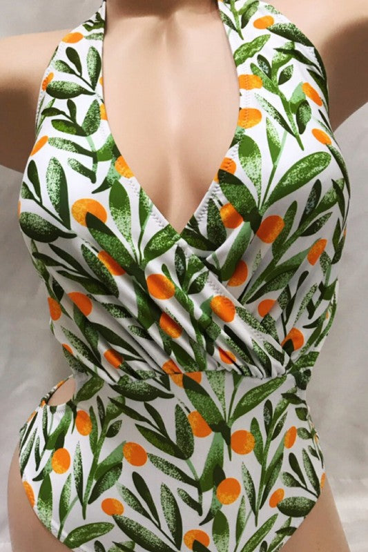 Floral Halter Cut-Out One-Piece Swimsuit S1-M1-L1 3pcs 1 pack