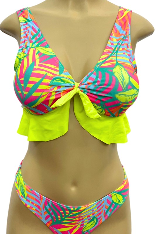 Ruffle Accent Tropical Bikini Set S1-M1-L1 3pcs 1 Pack