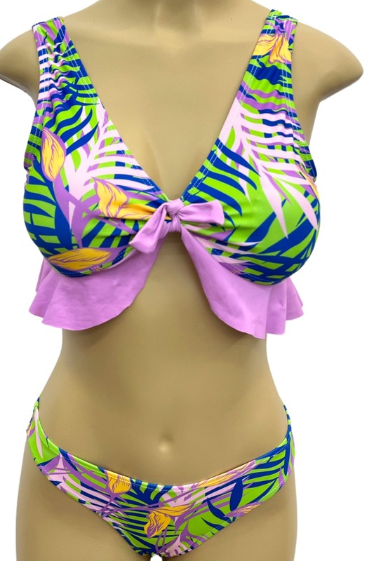 Ruffle Accent Tropical Bikini Set S1-M1-L1 3pcs 1 Pack