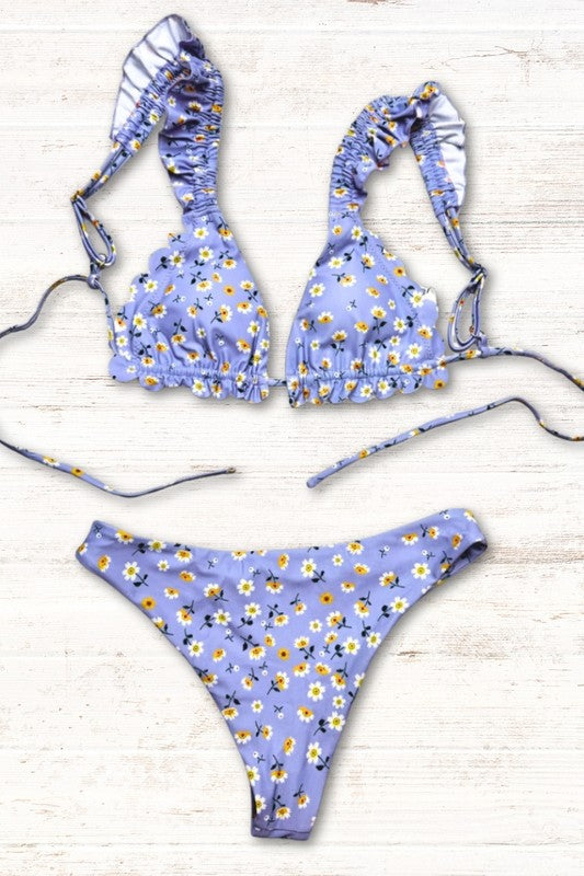 Cute Shoulder Ruffle Bikini Set S1-M1-L1 3pcs 1 Pack