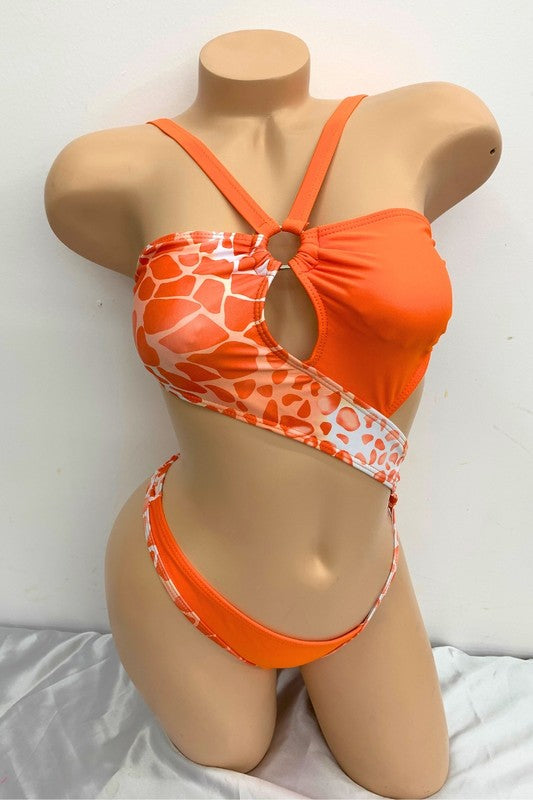 Ocean Bubble Asymmetrical Cutout Monokini S1-M1-L1 3pcs 1 Pack