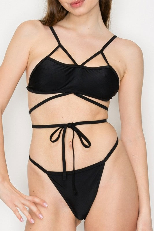 Midnight Strappy Wrap Bikini S1-M1-L1 3pcs 1 Pack