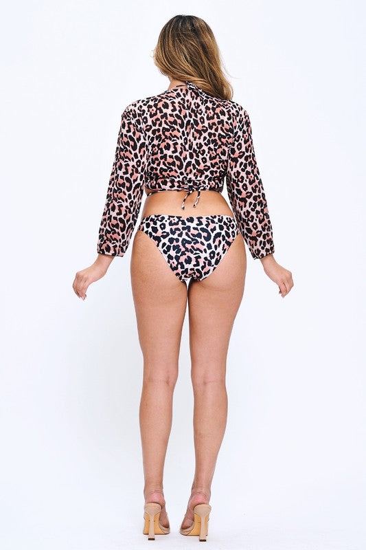 3 pcs Leopard Print Bikini Set with Top S1-M1-L1 3pcs 1 pack