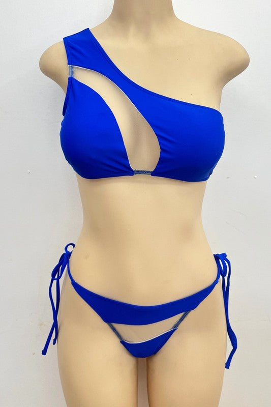 Asymmetric Sheer Cutout One-Shoulder Bikini Set S1-M1-L1 3pcs 1 pack
