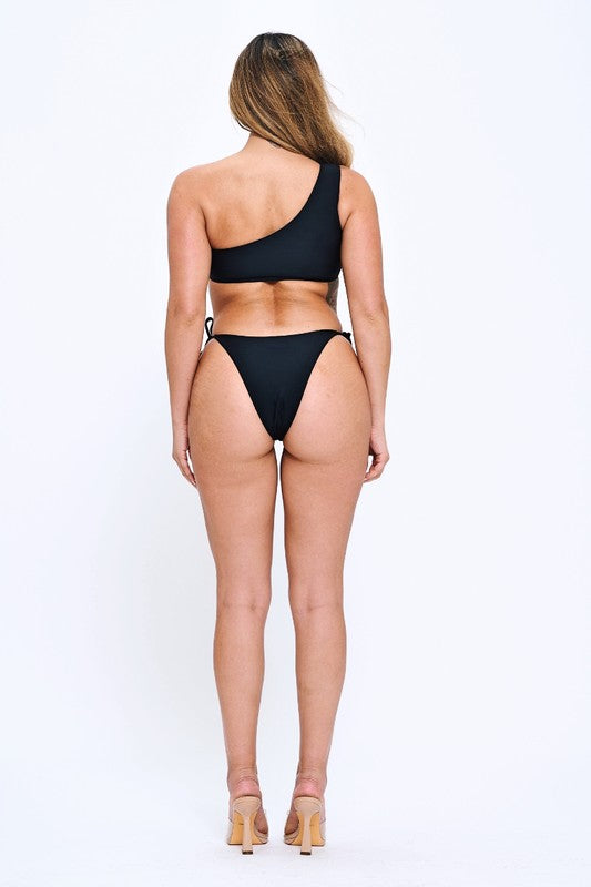 Asymmetric Sheer Cutout One-Shoulder Bikini Set Royal 3pcs 1 pack