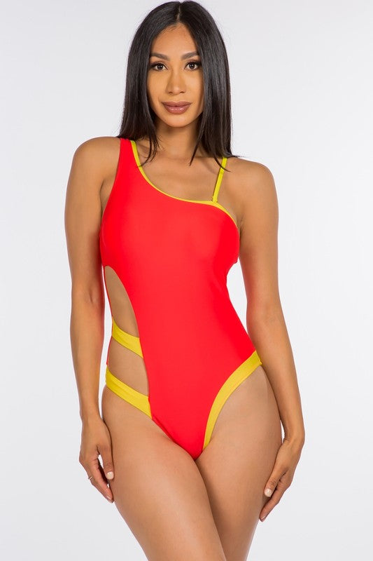 Accent Trim Side Cutout One-Piece Swimsuit S1-M1-L1 3pcs 1 Pack
