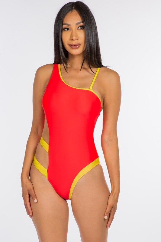 Accent Trim Side Cutout One-Piece Swimsuit S1-M1-L1 3pcs 1 Pack