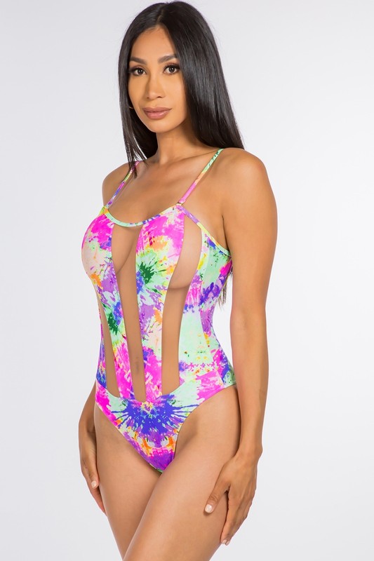 Vibrant Tie-Dye Cutout Pannel One-Piece Swimsuit S1-M1-L1 3pcs 1 Pack