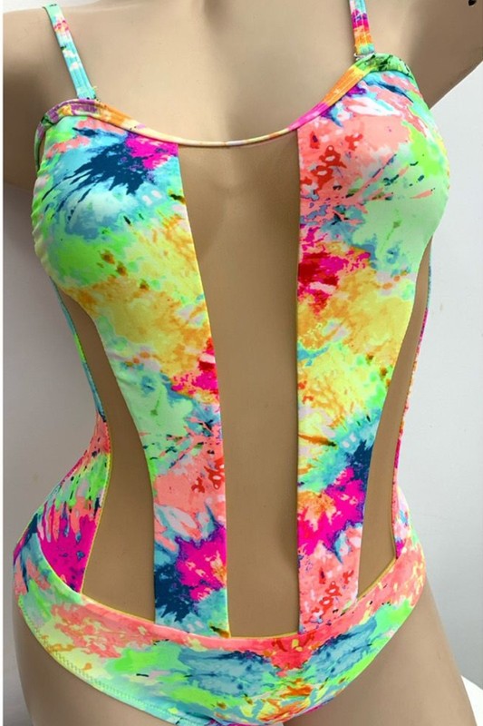 Vibrant Tie-Dye Cutout Pannel One-Piece Swimsuit S1-M1-L1 3pcs 1 Pack