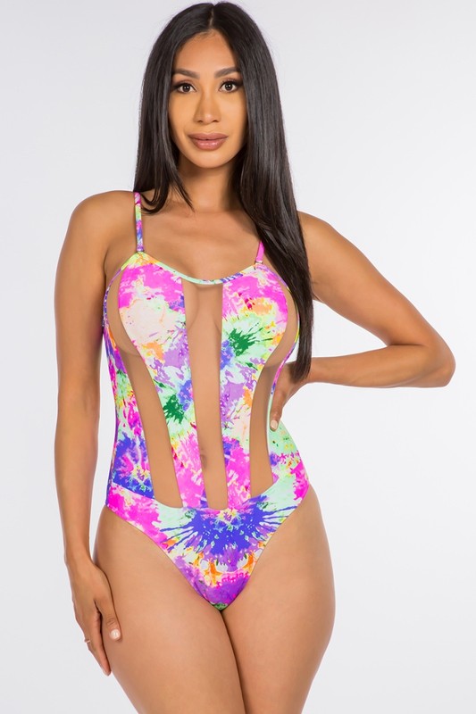 Vibrant Tie-Dye Cutout Pannel One-Piece Swimsuit S1-M1-L1 3pcs 1 Pack