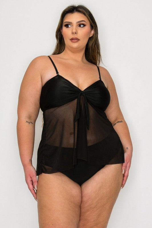 Plus mesh drape top bikini Set 1XL-4XL 4pcs 1 pack