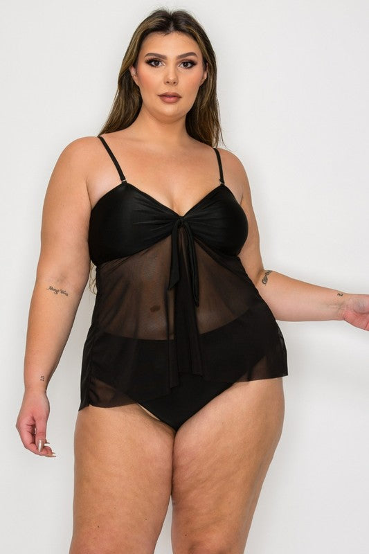 Plus mesh drape top bikini Set 1XL-4XL 4pcs 1 pack