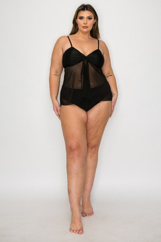 Plus mesh drape top bikini Set 1XL-4XL 4pcs 1 pack