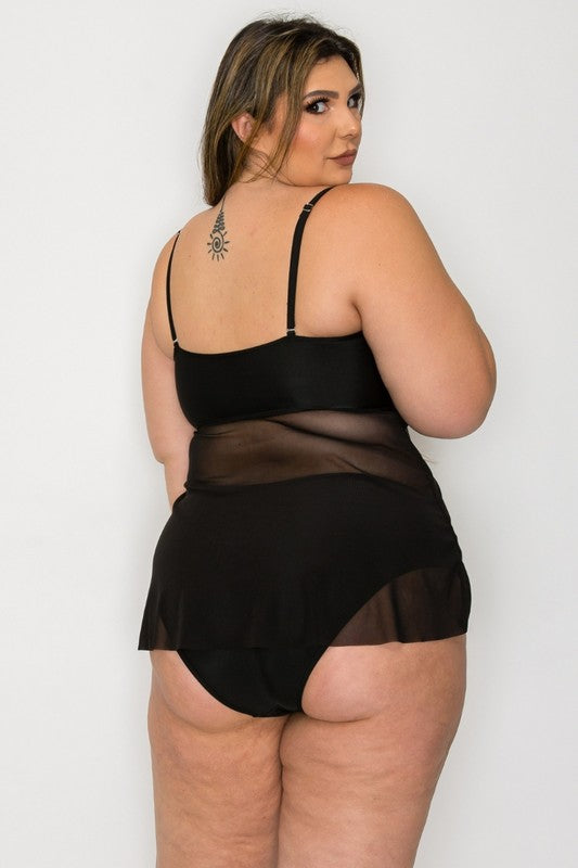 Plus mesh drape top bikini Set 1XL-4XL 4pcs 1 pack