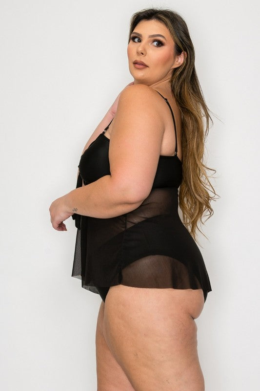 Plus mesh drape top bikini Set 1XL-4XL 4pcs 1 pack