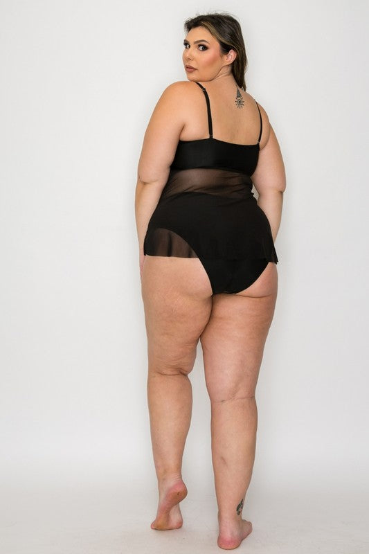 Plus mesh drape top bikini Set 1XL-4XL 4pcs 1 pack