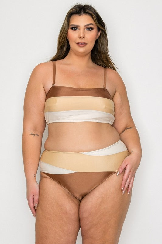 Plus Wide Stripe Tankini Set 1XL-4XL 4 pcs 1 pack