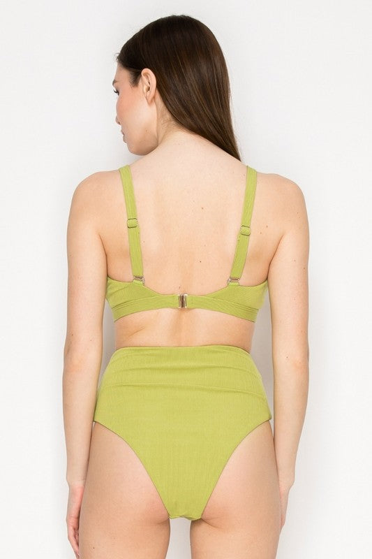 Ribbed Solid High-Waisted Bikini Set S1-M1-L1 3pcs 1 Pack
