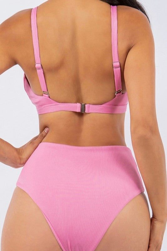 Ribbed Solid High-Waisted Bikini Set S1-M1-L1 3pcs 1 Pack