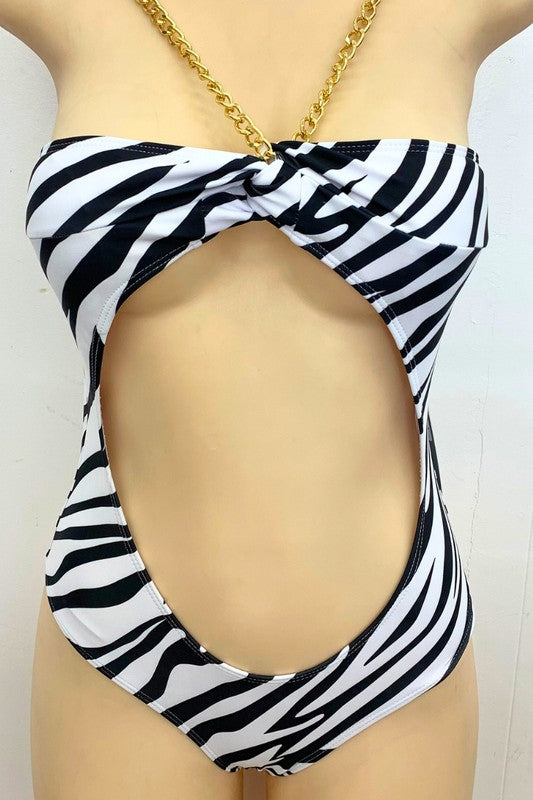 Chic Zebra Print Cutout One-Piece Swimsuit S1-M1-L1 3 pcs 1 Pack