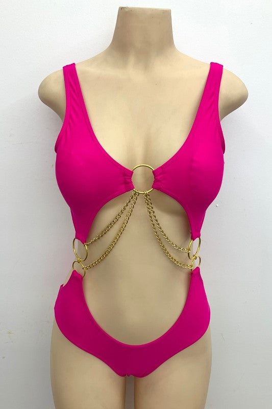 Gold Chain Detail Cutout Swimsuit S1-M1-L1 3pcs 1 Pack