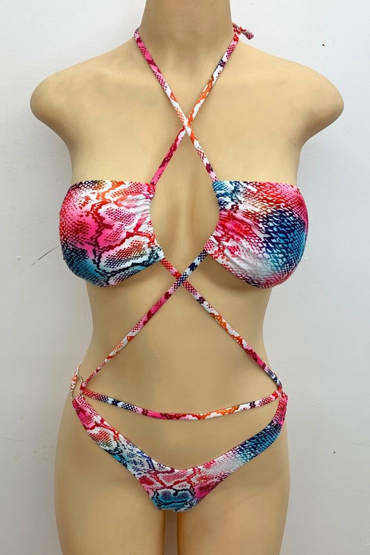 Exotic Animal Print Criss-Cross Monokini S1-M1-L1 3pcs 1 pack