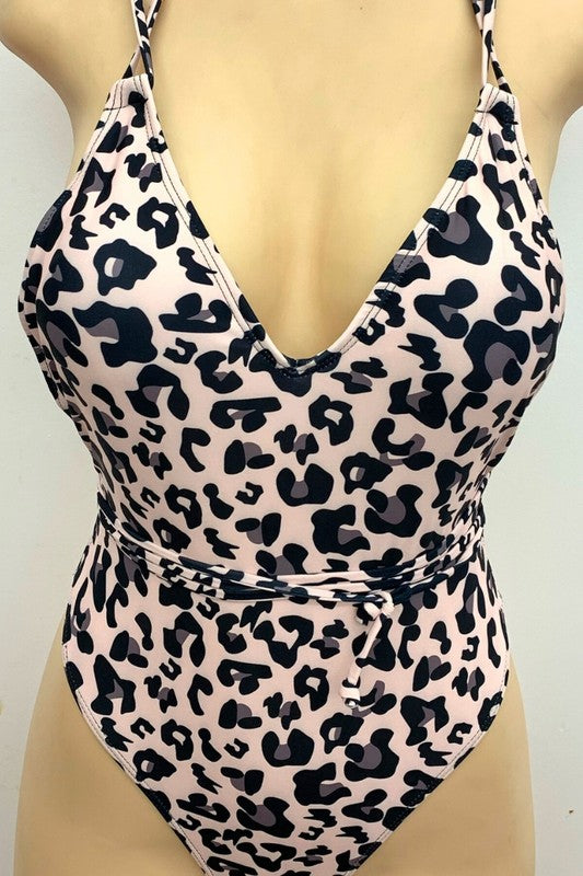 Long Cross Halter String Cow Spot Swimwear S1-M1-L1 3pcs 1 Pack