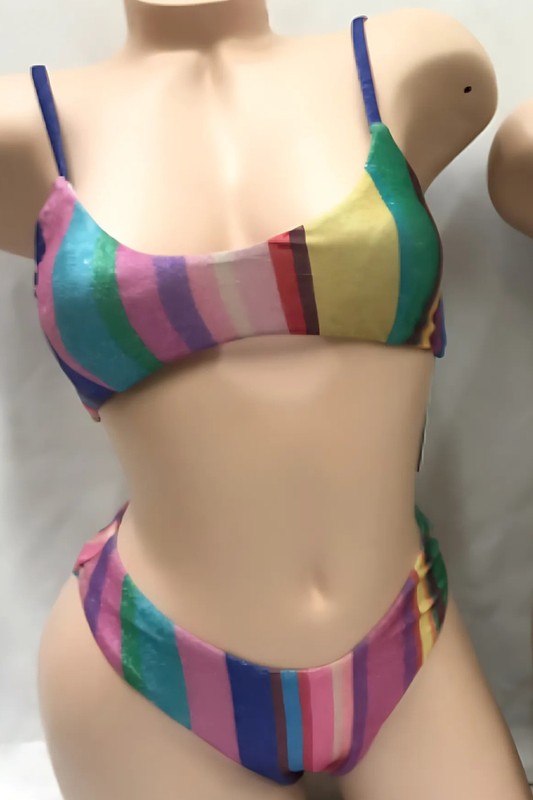 Shimer Striped High-Cut Retro Bikini S1-M1-L1 3pcs 1 Pack