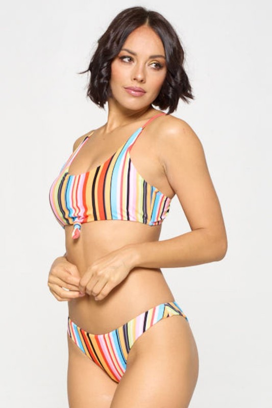 Rainbow stripe tie front bikini S-M-L 3pcs 1 pack