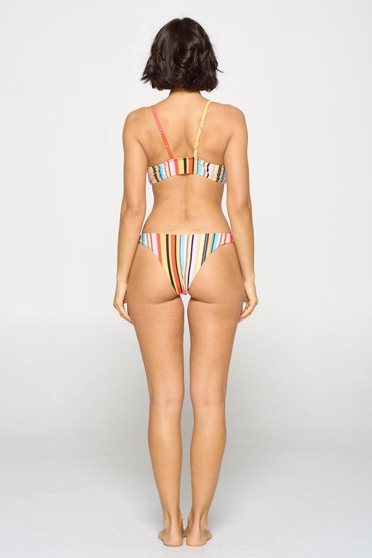 Rainbow stripe tie front bikini S-M-L 3pcs 1 pack