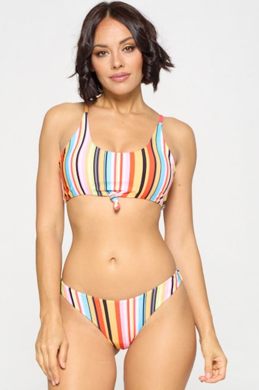 Rainbow stripe tie front bikini S-M-L 3pcs 1 pack