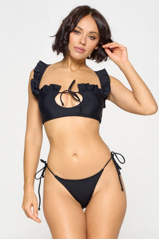 Midnight Ruffle String Bikini Set S-M-L 3 pcs 1 pack
